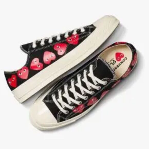 comme des garçon play x converse chuck 70 multi heart black sneakers W8.5/M6.5 - Picture 4 of 16